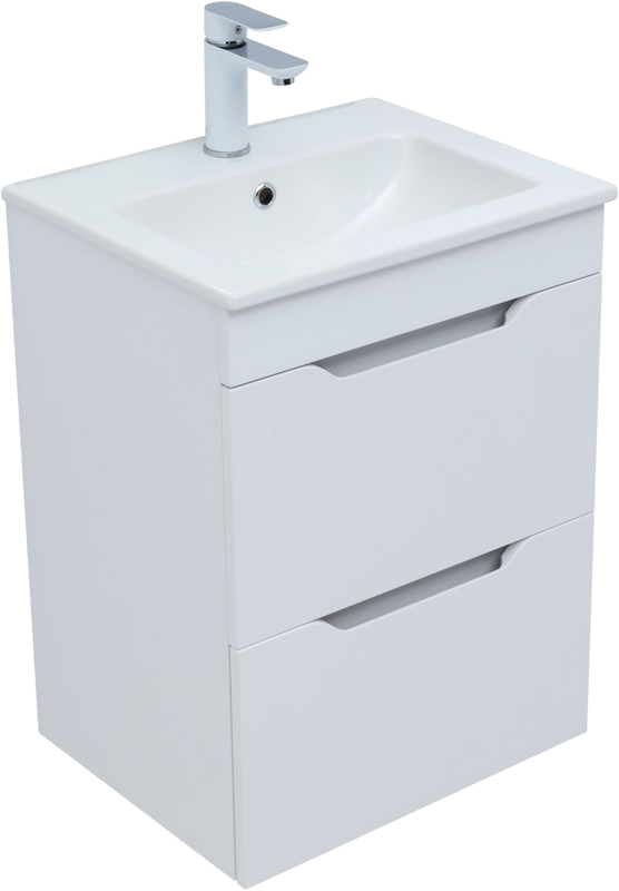 Тумба с раковиной Aquanet Практика 50 2 ящика, белая матовая