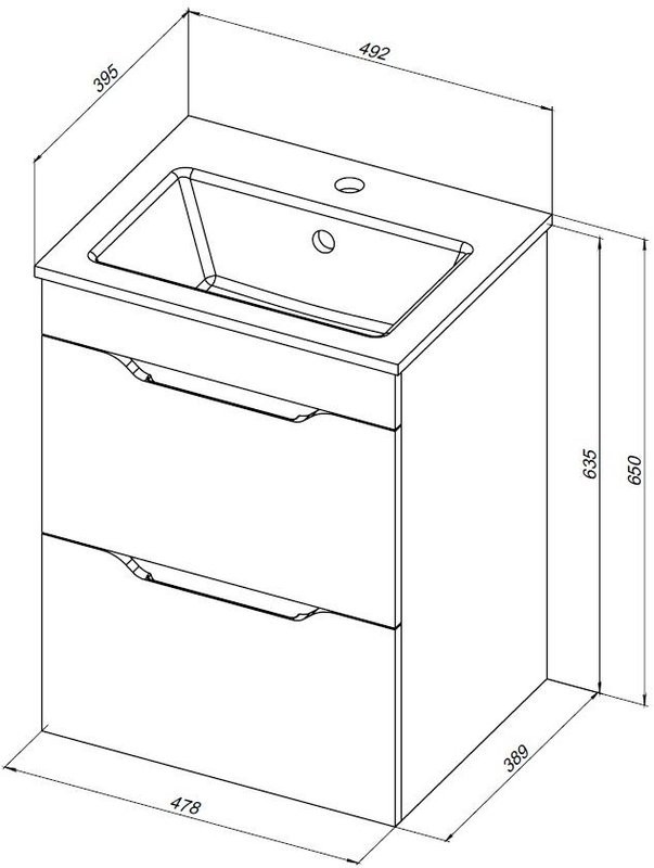 Тумба с раковиной Aquanet Практика 50 2 ящика, белая матовая