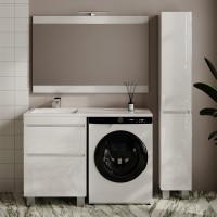 Мебель для ванной комнаты Style Line Даллас Леон 120 L Люкс Plus напольная, белая, для стиральной машины, 2 ящика
