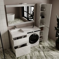 Мебель для ванной комнаты Style Line Даллас Леон 120 L Люкс Plus напольная, белая, для стиральной машины, 2 ящика