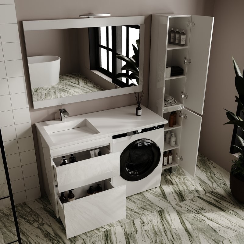 Мебель для ванной комнаты Style Line Даллас Леон 120 L Люкс Plus напольная, белая, для стиральной машины, 2 ящика