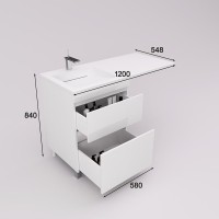 Мебель для ванной комнаты Style Line Даллас Леон 120 L Люкс Plus напольная, белая, для стиральной машины, 2 ящика