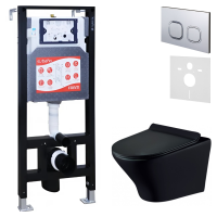 Комплект Унитаз подвесной Esbano Aster ESUPASTEBM матовый черный + Инсталляция Fram + Кнопка ESINLPS10MC