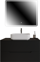 Мебель для ванной комнаты Orange Line 100 подвесная, 2 ящика, матовая черная с раковиной B05-520W