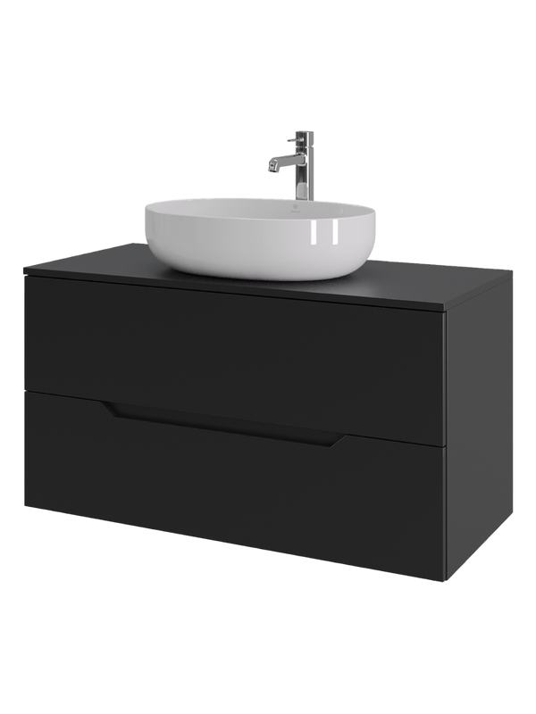 Мебель для ванной комнаты Orange Line 100 подвесная, 2 ящика, матовая черная с раковиной B05-520W