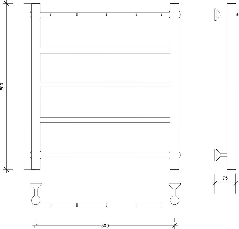 Полотенцесушитель водяной Secado Триада 1 К 60x55 см, матовый черный, лесенка