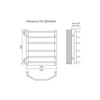 Полотенцесушитель Azario RAVENNA 500/600 водяной 6 пер. (1"-1/2" Полированный)