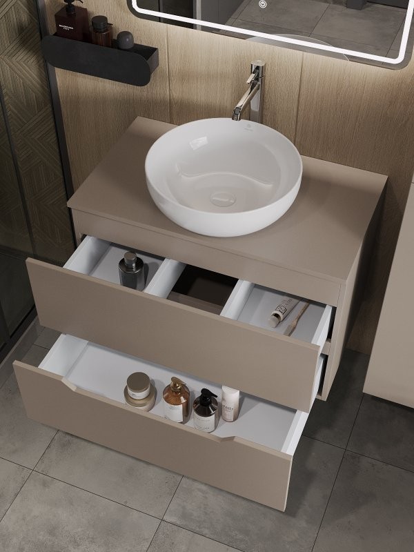 Мебель для ванной комнаты Orange Line 80 подвесная, 2 ящика, матовый латте с раковиной B07-420W