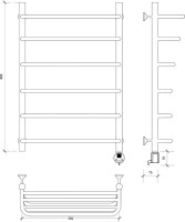 Полотенцесушитель электрический Secado Мерида 2 СП 80x50 см, подключение справа, матовый черный, лесенка, с полкой