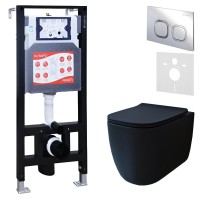 Комплект 3 в 1 Унитаз подвесной Esbano ESUPGARABM + Инсталляция Fram + Кнопка ESINLPS10SC цвет глянцевый хром