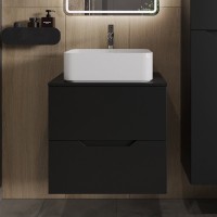 Тумба с раковиной Orange Line 60 подвесная, 2 ящика, матовая черная с раковиной B02-460W