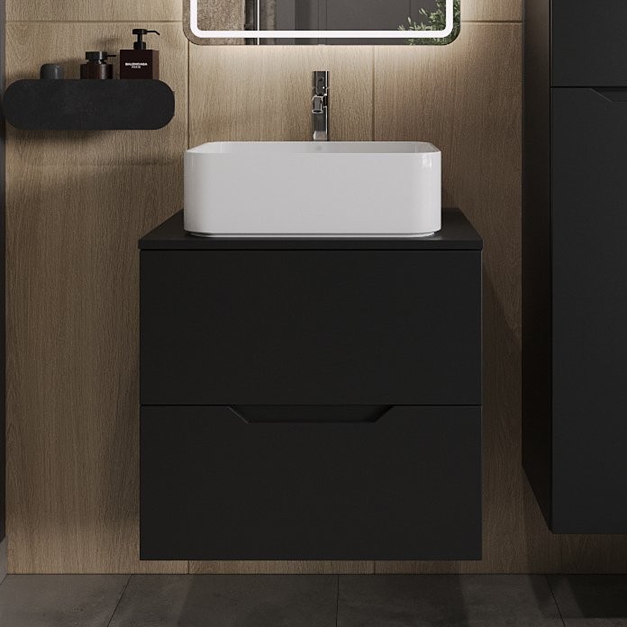 Тумба с раковиной Orange Line 60 подвесная, 2 ящика, матовая черная с раковиной B02-460W