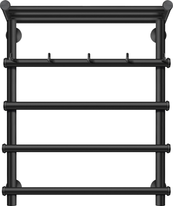 Полотенцесушитель электрический Secado Турин 1 КСП 60x55 см, подключение слева, матовый черный, лесенка, с полкой