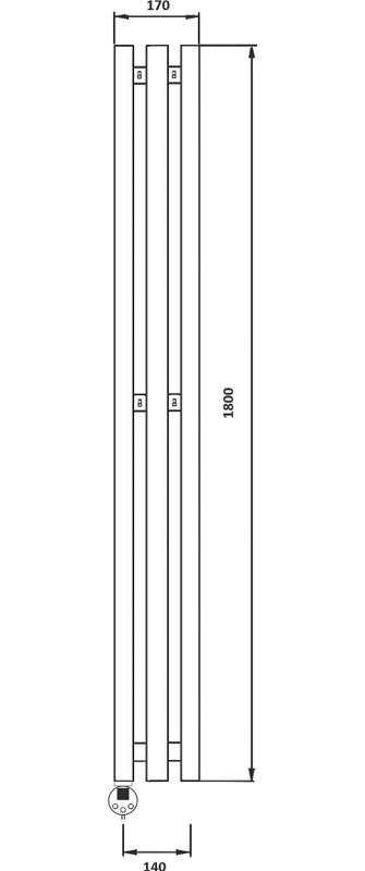 Полотенцесушитель электрический Secado Бергамо 3К 1800х140 180x15 см, подключение слева, хром, I-образный