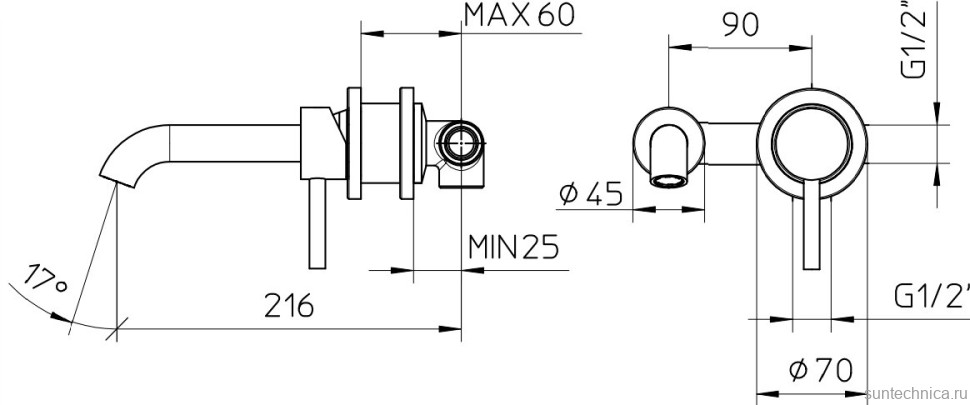 Смеситель для раковины Bossini OKI Z005302.030 С ВНУТРЕННЕЙ ЧАСТЬЮ