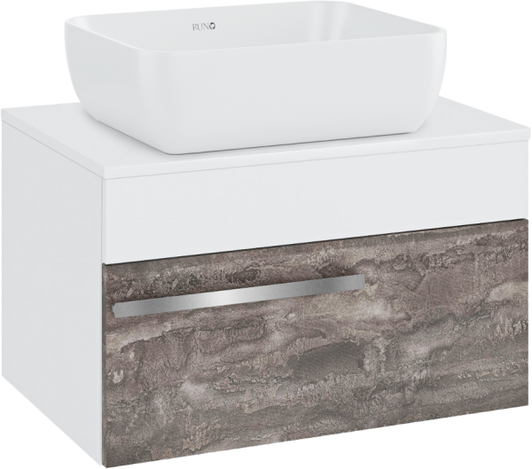Тумба с раковиной Runo Вудлайн 65 подвесная, железный камень, раковина Cuatro 50
