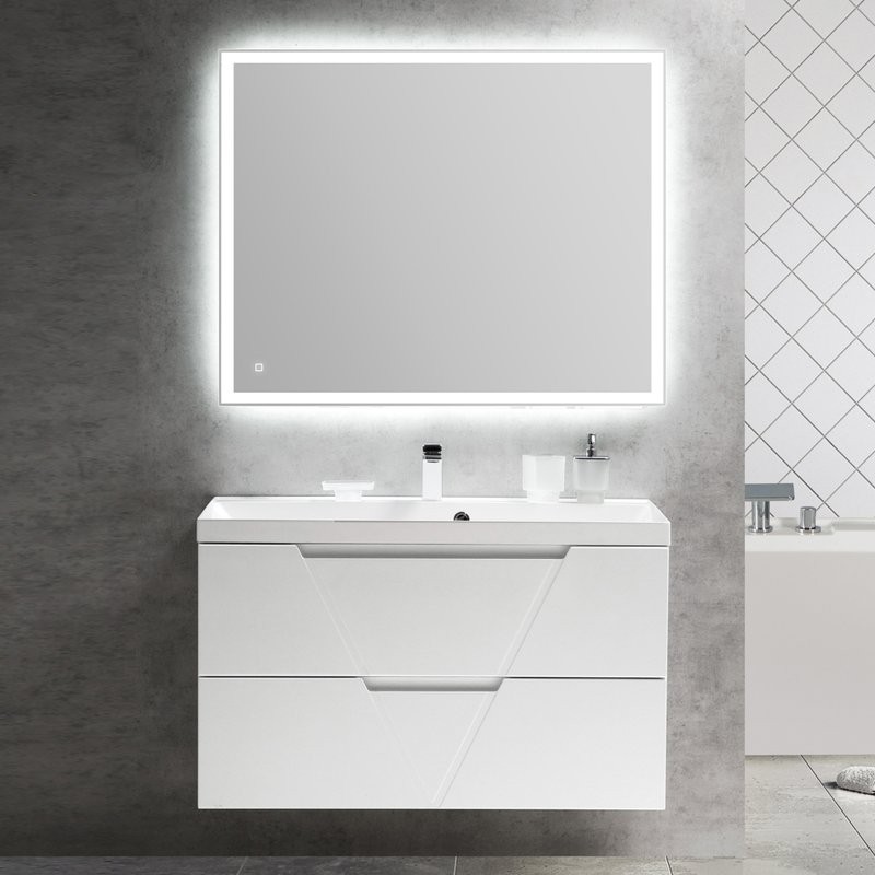 Мебель для ванной комнаты BelBagno Vittoria 100 подвесная, bianco lucido, белая глянцевая раковина
