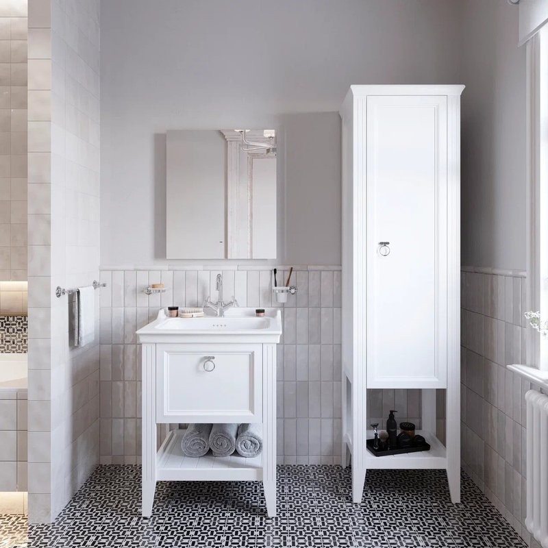 Мебель для ванной комнаты VitrA Valarte 65 матовая белая с зеркалом DIWO Элиста 60 с подсветкой