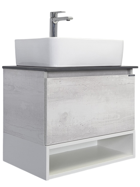 Тумба с раковиной Comforty Прага 60 подвесная, белый дуб, с раковиной PZ-6068