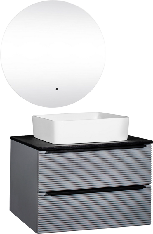 Мебель для ванной комнаты Runo Орлеан 70 серая, черная, раковина Tre 50