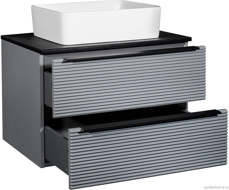 Мебель для ванной комнаты Runo Орлеан 70 серая, черная, раковина Tre 50
