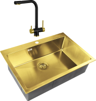 Комплект Мойка Zorg Inox PVD SZR-7551 bronze + Смеситель Sanitary ZR 348 YF BLACK BRONZE