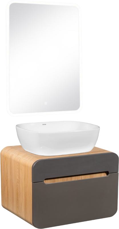 Мебель для ванной комнаты Runo Ницца 60 дуб натуральный, графит, раковина Cuatro 50