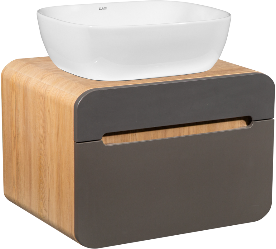 Мебель для ванной комнаты Runo Ницца 60 дуб натуральный, графит, раковина Cuatro 50