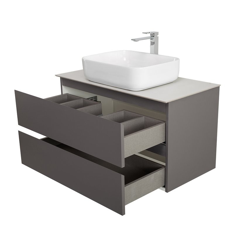 Тумба под раковину со столешницей BelBagno Kraft 80 подвесная, матовая темно-серая, столешница kep-80-bo
