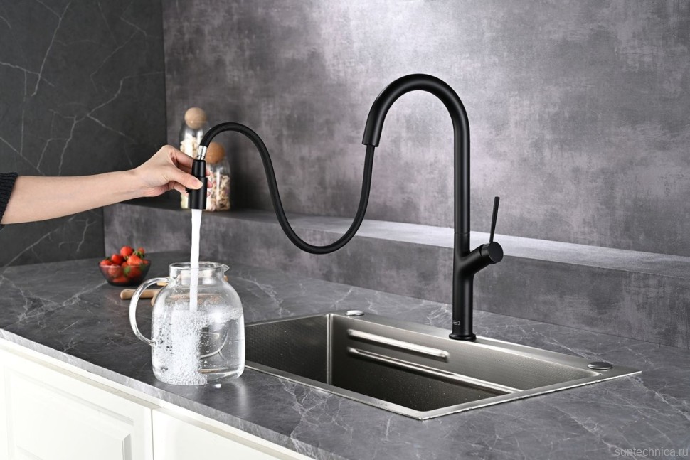 Смеситель для кухни AQUAme Cucina с выдвижным изливом AQM9905MB