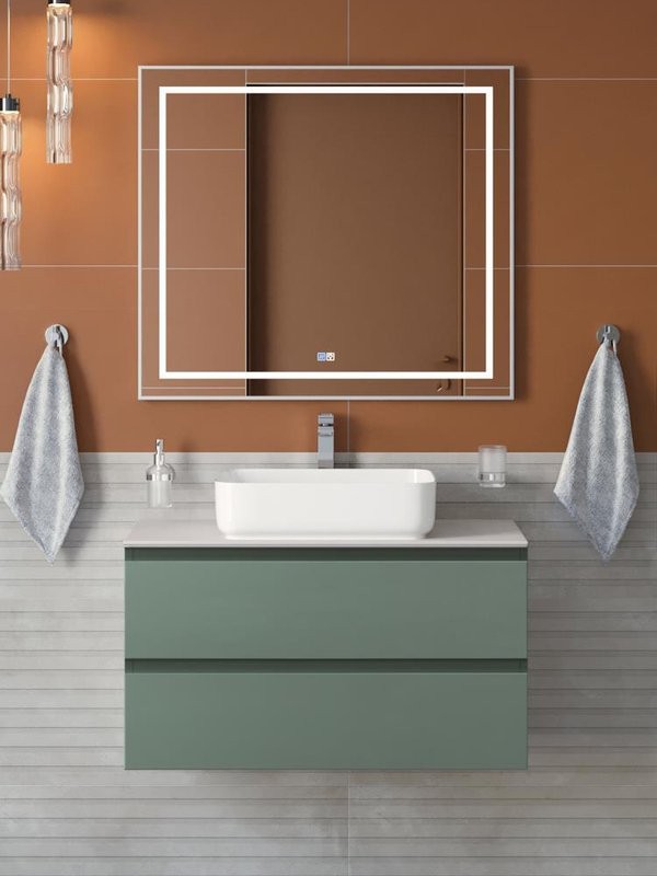 Мебель для ванной комнаты BelBagno Kraft 90 подвесная, матовая еловая, столешница kep-90-bo, раковина BB1304