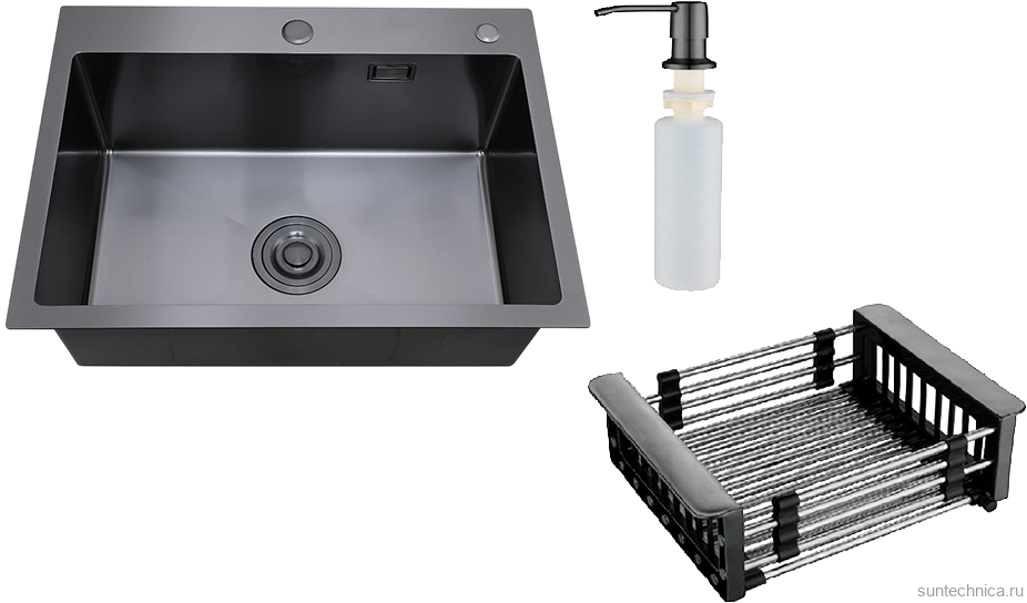 Мойка кухонная РМС MR-5843BL c корзиной и дозатором, графит