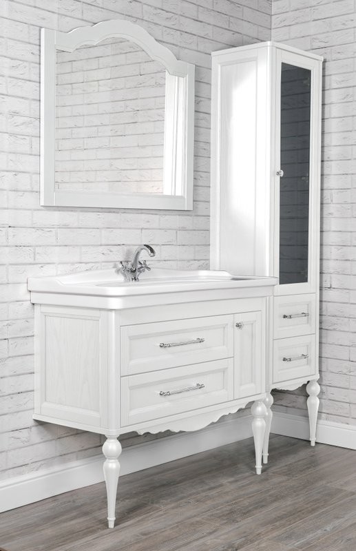 Мебель для ванной комнаты ValenHouse Эстетика 105 АС 100, белая, подвесная, ручки хром, раковина Модерн