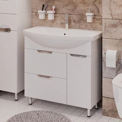 Тумба с раковиной Emmy Милли 80 белая глянцевая, 2 ящика