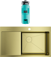 Комплект Мойка Omoikiri Akisame 86-LG-R светлое золото, R + Измельчитель Nagare slim 1250-AZ azur blue