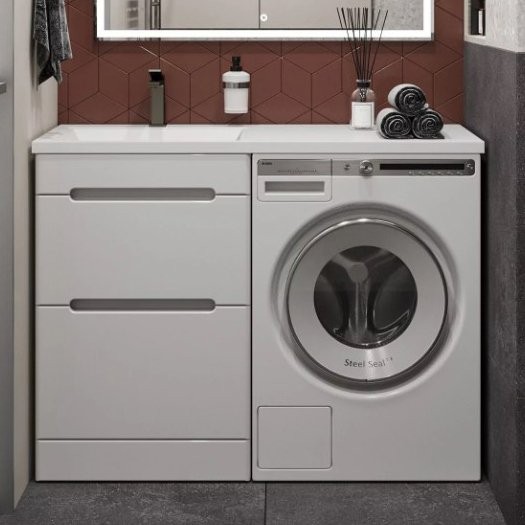 Тумба с раковиной SanStar Толедо 110 L под стиральную машину белая, раковина Даллас