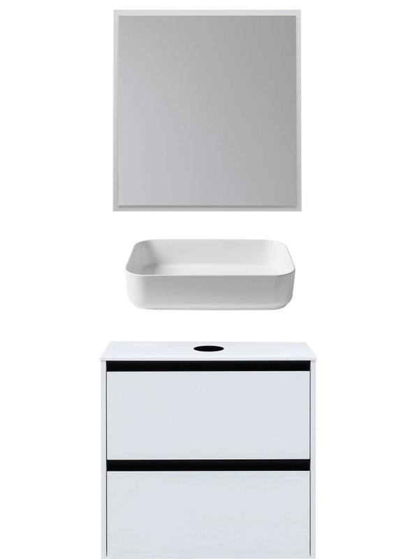 Мебель для ванной комнаты Allen Brau Activity 70 с подсветкой, матовый белый, черный браш, столешница белая, раковина Fantasy Quad 50, белая