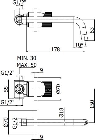 Смеситель для раковины Paffoni JO JO006NO70 С ВНУТРЕННЕЙ ЧАСТЬЮ черный