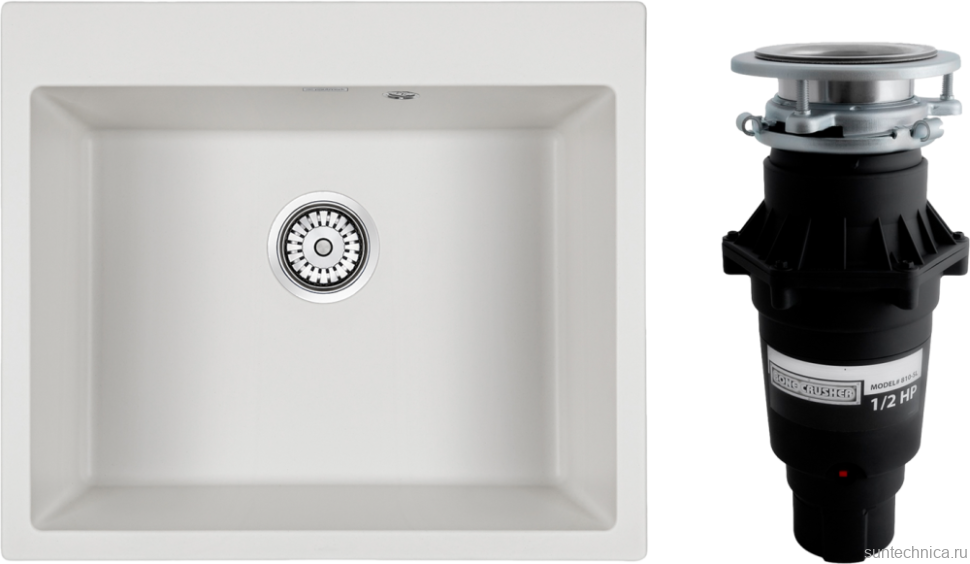 Комплект Мойка Paulmark Kante 60 PM106052-WH белый + Измельчитель Bone Crusher BC 810-SL Slim Line