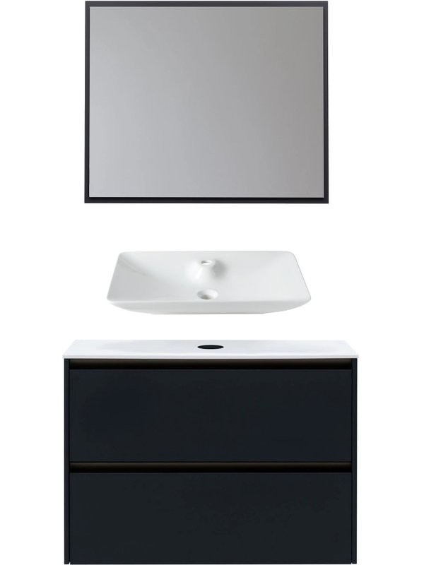 Мебель для ванной комнаты Allen Brau Activity 90 с подсветкой, матовый антрацит, олива браш, столешница белая, раковина Fantasy Y 64x40, белая
