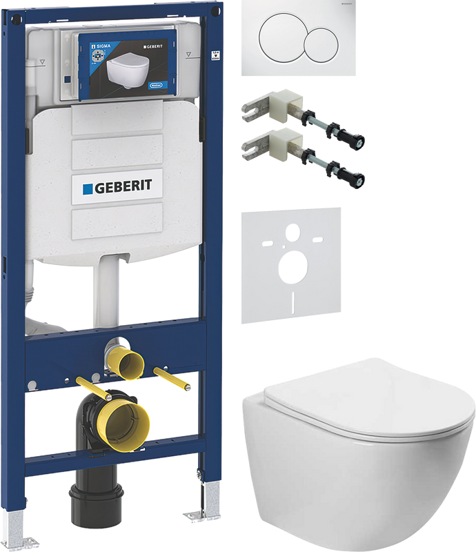 Комплект Унитаз подвесной Vincea Globo VT1-14S белый + Крепления Geberit Duofix 111.815.00.1 к стене + Звукоизоляция + Инсталляция UP 320 111.300.00.5 + Кнопка Sigma 01 115.770.11.5 белая