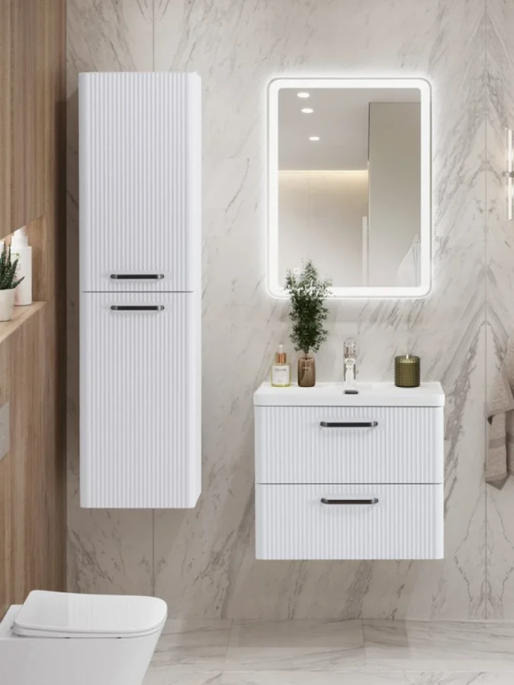 Тумба с раковиной BelBagno Due 50 ручки матовый темный никель, bianco lucido