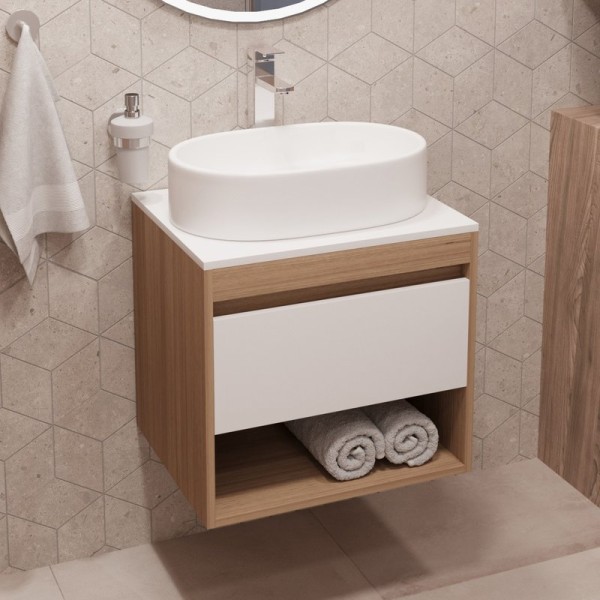 Тумба с раковиной Teymi Ritta 55 дуб эврика, матовая белая, раковина Iva 52