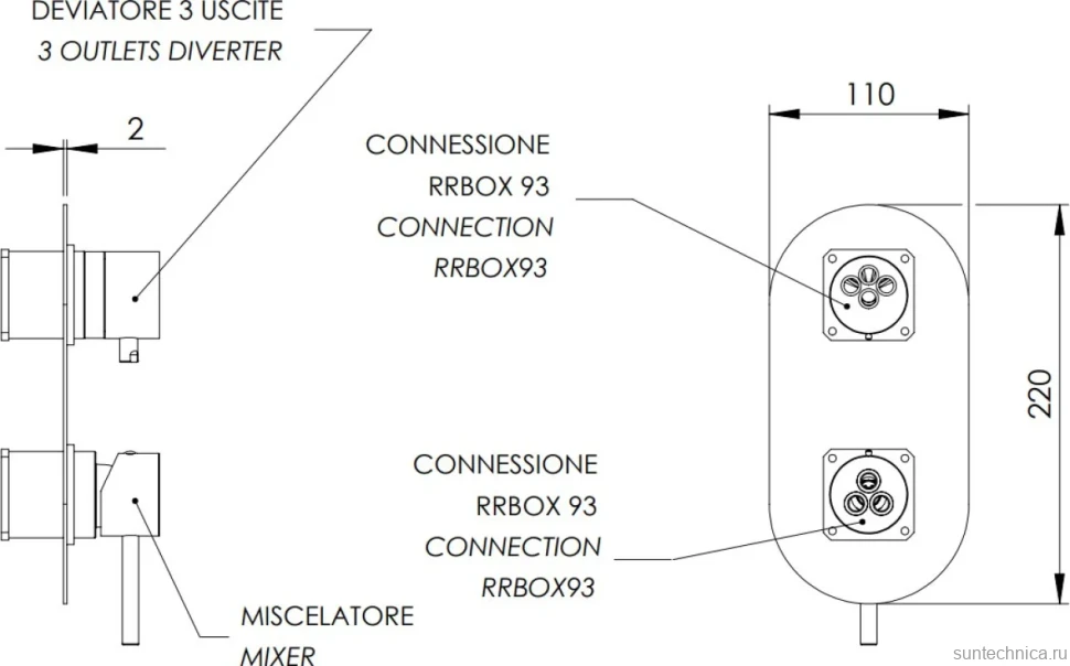 Встраиваемый смеситель для душа и ванны Remer X Style X93KB золото брашированное