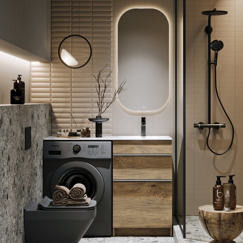 Тумба под раковину без столешницы Aqwella Terra 53 напольная, под стиральную машину, дуб балтийский