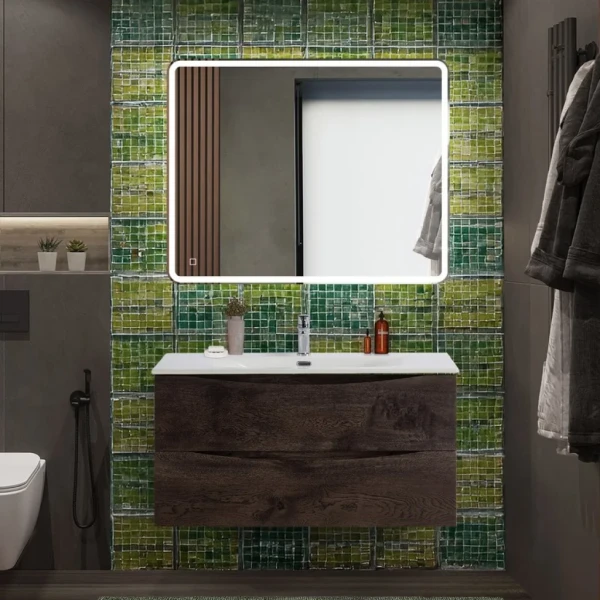 Мебель для ванной комнаты BelBagno Marino-cer-n 100 подвесная, rovere nature grigio