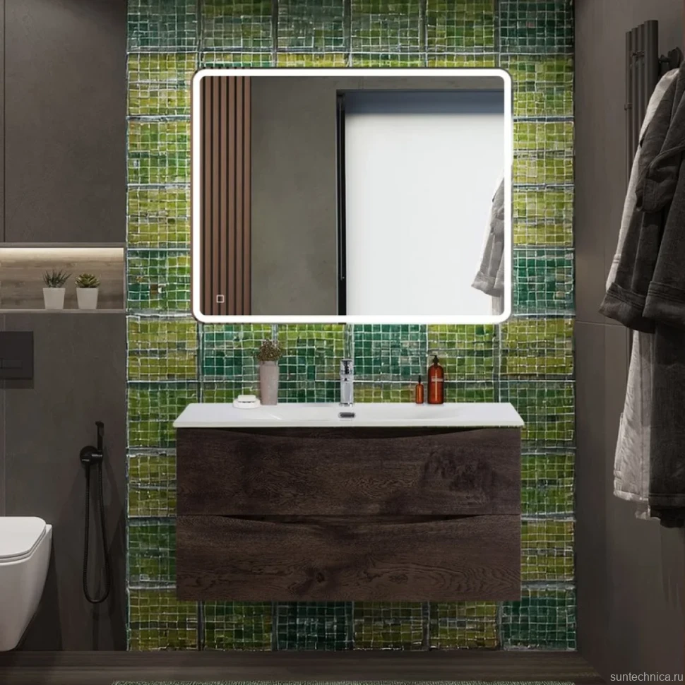 Мебель для ванной комнаты BelBagno Marino-cer-n 100 подвесная, rovere nature grigio