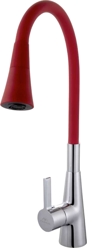 Смеситель для кухни Fashun A4153+B16 с гибким изливом, хром, красный