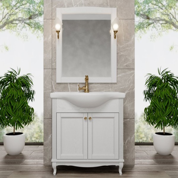 Мебель для ванной комнаты ValenHouse Эллина 80 белая, 2 дверцы, ручки бронза