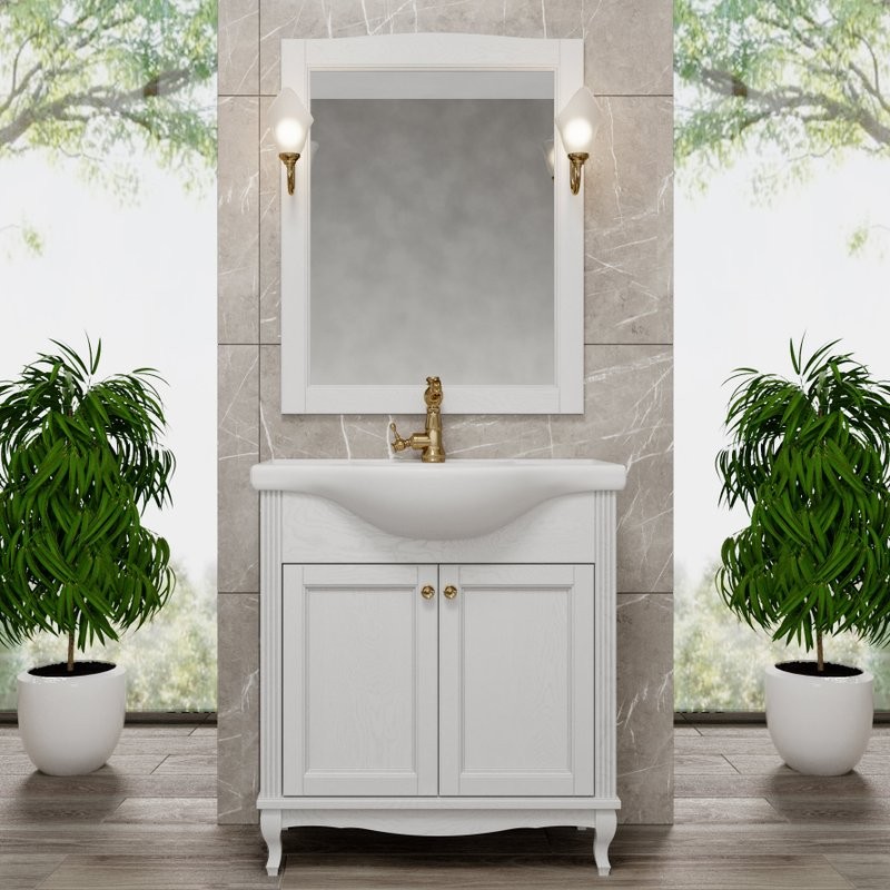 Мебель для ванной комнаты ValenHouse Эллина 80 белая, 2 дверцы, ручки бронза